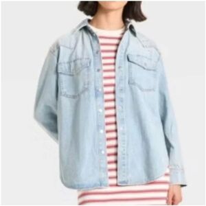 Light Wash Denim Shirt Jacket